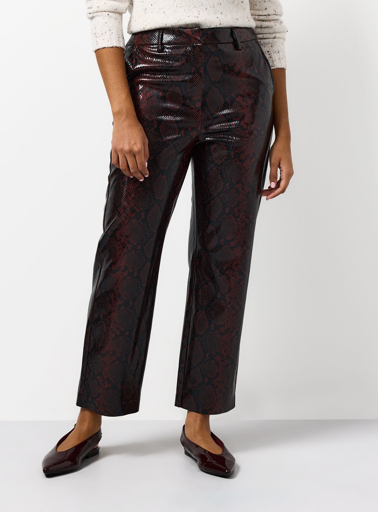 Dark Red Snake Printed Vinyl Straight Leg Trousers  16 - Image 2 thumbnail